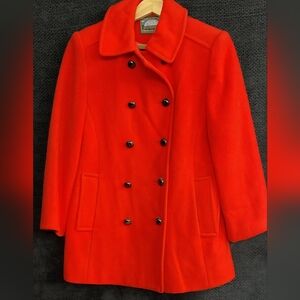 Elegant Scarlet Double-Breasted Pea Coat